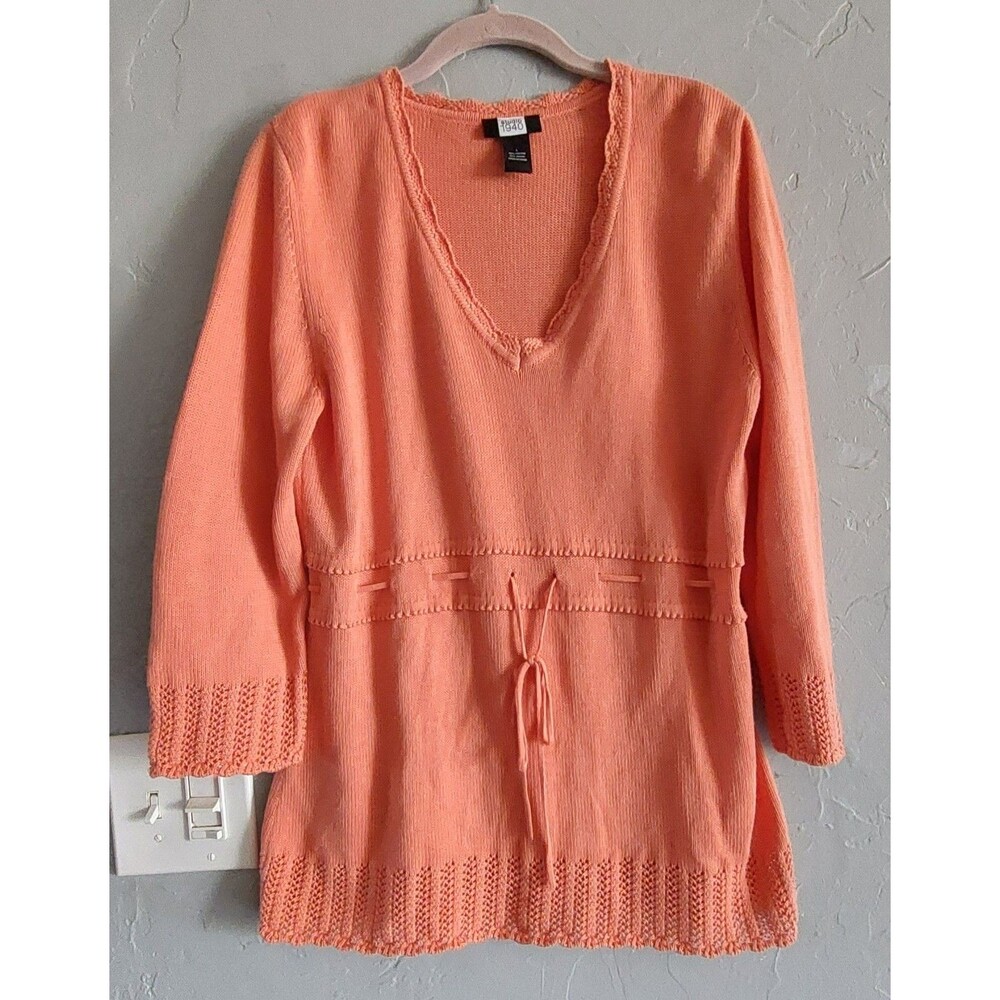 Studio 1940 Tops  Sweater ,Long Sleeve, Crochet Women L, Orange  ,cotton,Spandex